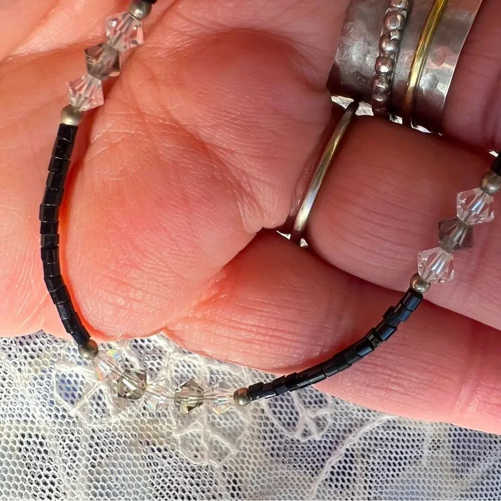 Vintage Dainty Sterling & Crystal Bracelet Anklet
